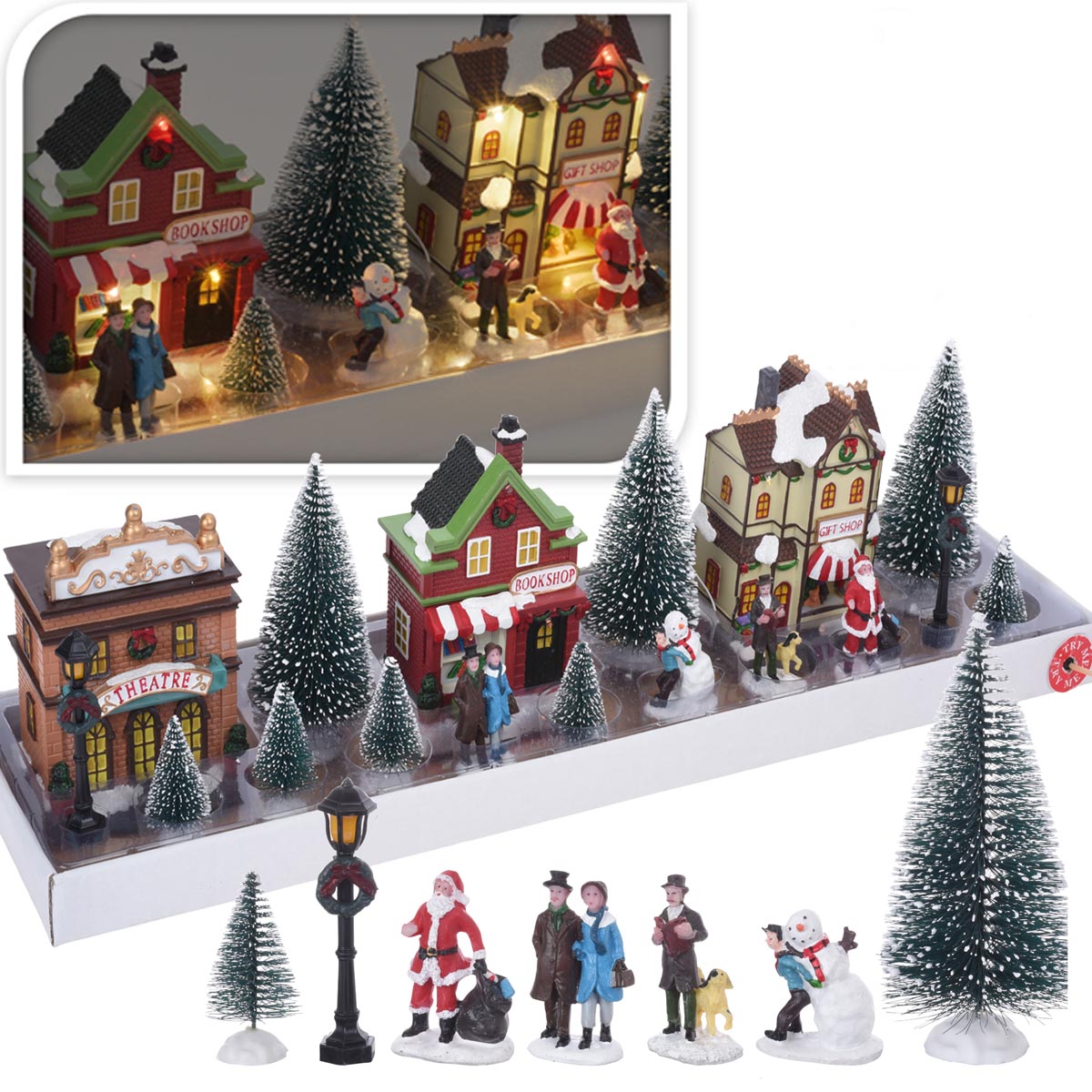Colore LED Luce Natale Neve Trenino Villaggio Casa Ornamento in resina luminosa