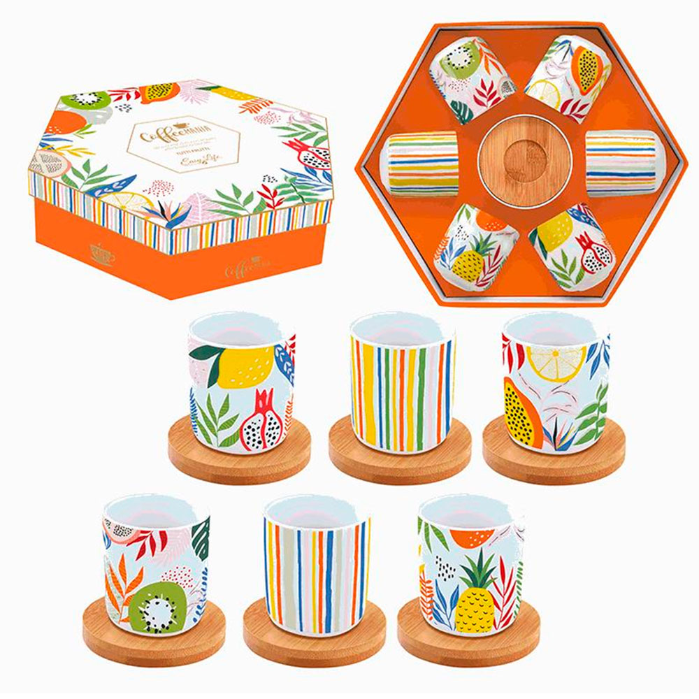 Set Da 6 Tazzine Caffè Con Piattini - Ceramica Decorata, Design Moderno - Foto 10