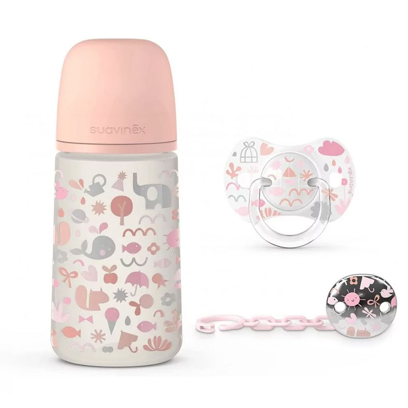 Suavinex Biberon Panda Rosa 150 Ml – Tettarella In Silicone E PP, 0+ Mesi, Senza BPA