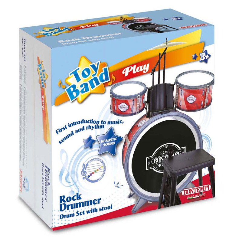 BONTEMPI - Batteria A 4 Elementi Con Sgabello E Bacchette In Dotazione Suoni Realistici Eta 3 0047663053844