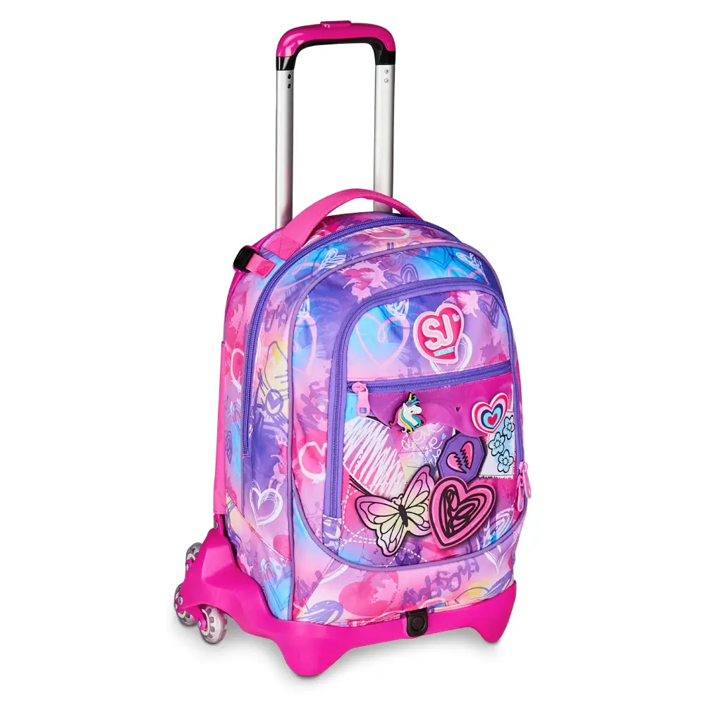 Seven Trolley Scuola Sganciabile Jack 3 Ruote Detach, Viola, FLUO STRING GIRL, Triplo Uso, Zaino con Carrello Sganciabile - Il Cartolaio Store