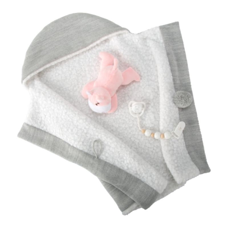 Tachan - Bambola neonato 30 cm, con vestiti a punto bianco e rosa