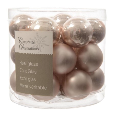 24 Palline Natalizie 25mm in Vetro Rosa Cipria