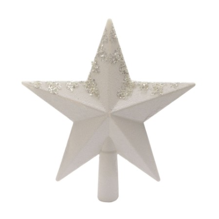 Puntale Albero Natale 20cm Infrangibile Stella Bianca Decorazioni Glitter