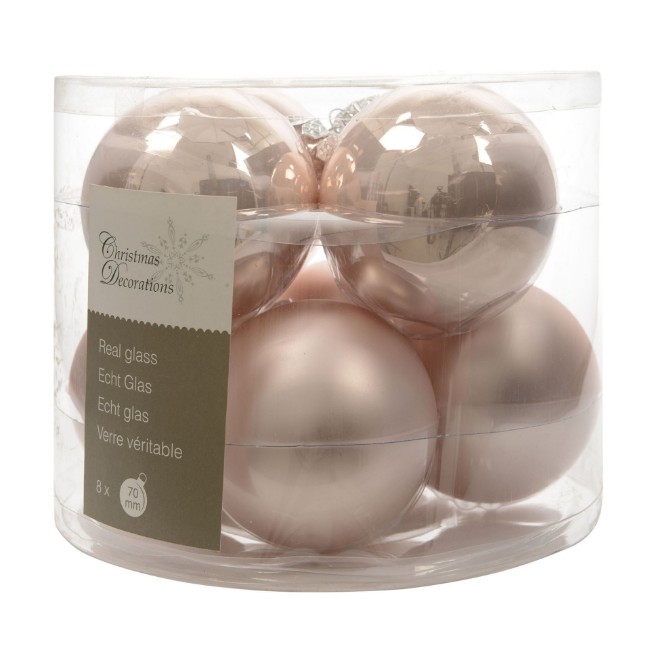 Immagine di 8 Palline Natalizie 70mm in Vetro Rosa Cipria