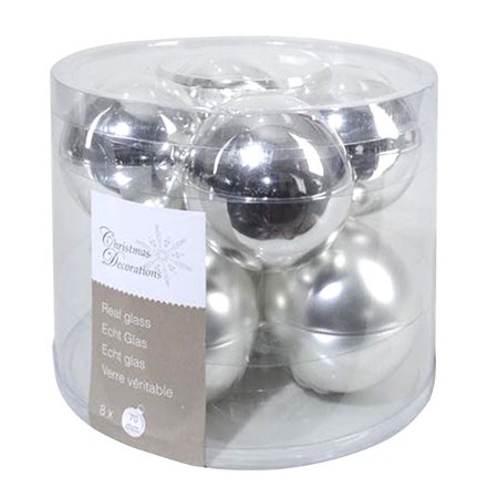 Immagine di 8 Palline Natalizie 70mm in Vetro Argento