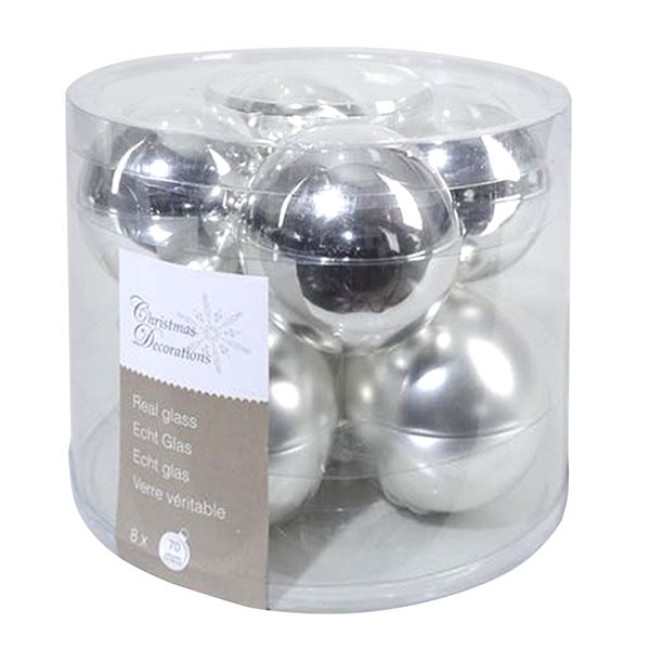 Immagine di 8 Palline Natalizie 70mm in Vetro Argento