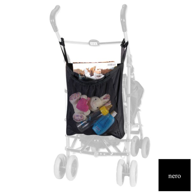 Immagine di Borsa e Rete Porta Oggetti Universale per Passeggino Nera 