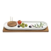 Immagine di Set Aperitivo in Porcellana con Vassoio in Acacia 