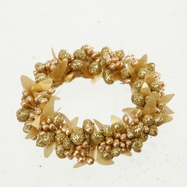 Immagine di Centrotavola con Bacche e Portacandela 11cm - Gold