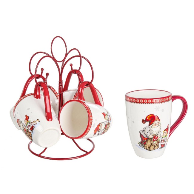 Immagine di Set 4 Mug Funny Natalizie con Supporto in ferro