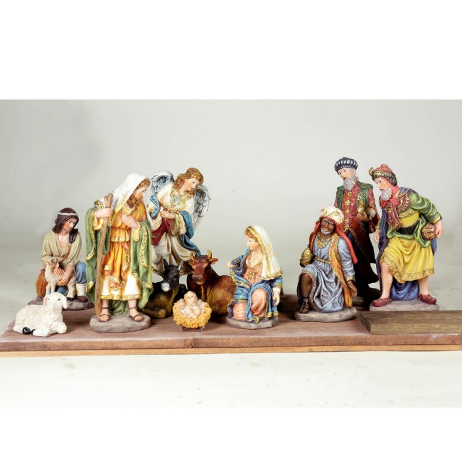 Immagine di Natività in Resina 16cm Multicolor Gold Set 11 Pz. 