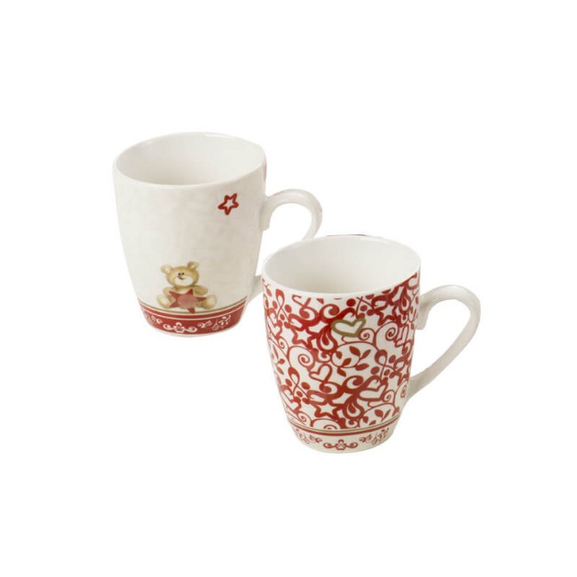 Set 4 Tazze Da Colazione In Porcellana - Fantasie Rosa Assortite - Adatte Al Microonde - Bianco/Rosa