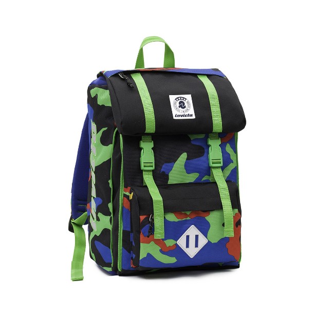 Invicta Twist Zaino Reversibile 27L, Fantasia Pixel Camo E Verde Unito, Per Scuola E Tempo Libero