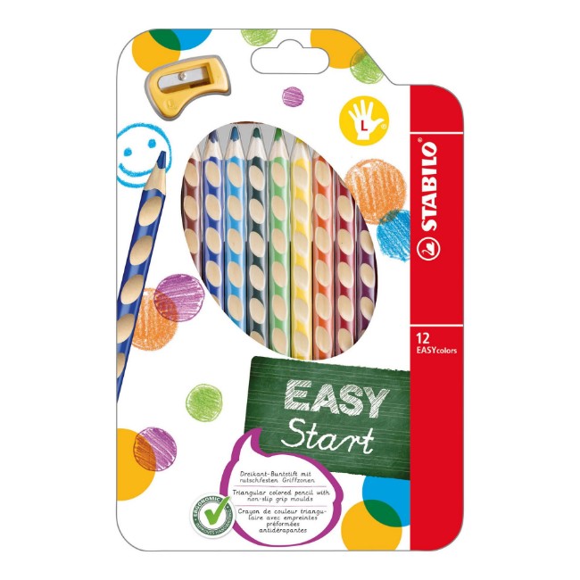 Immagine di Pastelli Easycolors L Ergonomici per Mancini (6 Pezzi + Temperino) 