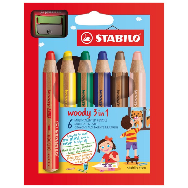 Immagine di Pastelli Woody 3in1 (6 Matitoni + Temperino) 