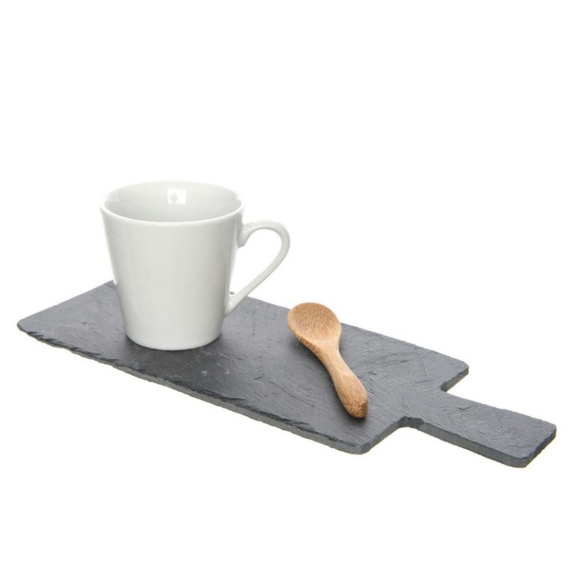 Immagine di Coffee Set Piatto in ardesia con tazza in ceramica e cucchiaino in bambù 