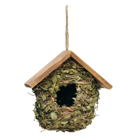 Immagine di Casetta per Uccellini con Foglie e Tetto in Legno Natura 