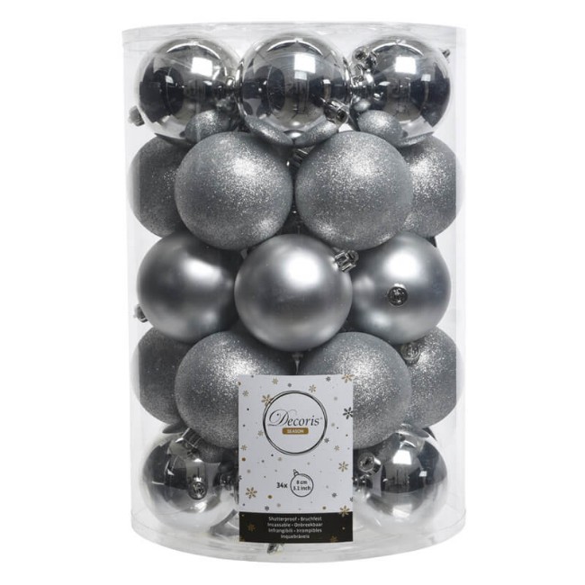 Immagine di 34 Palline Argento - Decoro Natalizio 