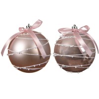 Pallina Natalizia 80mm Infrangibile Rosa Cipria con Decorazione
