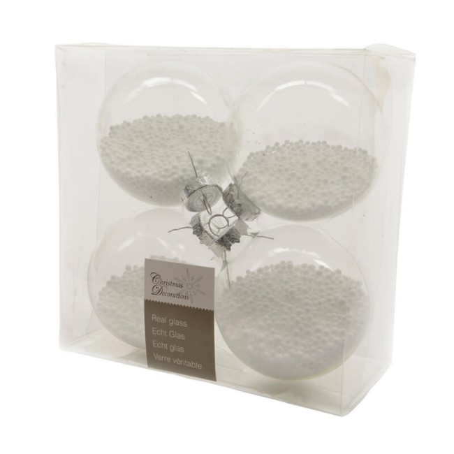 Immagine di 4 Palline Natalizie 70mm in Vetro Trasparenti con Neve 
