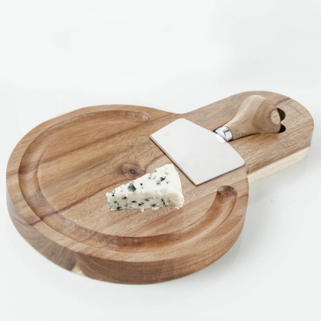 Immagine di Tagliere in Legno di Acacia Brandani con Coltello Formaggio in Acciaio Inox