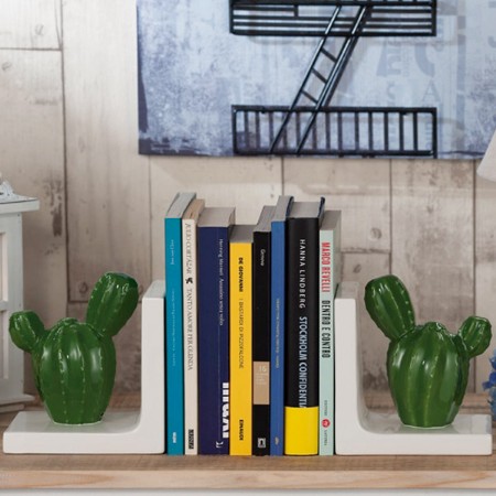 Immagine di Set di 2 Ferma Libri in Ceramica Modello Cactus 
