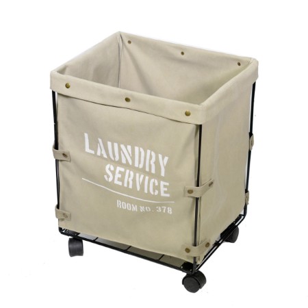 Immagine di Cestone Laundry Service in Tessuto con Ruote Crema 