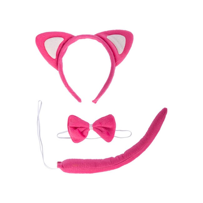 Immagine di Set Gattina Cerchietto, Coda e Papillon Rosa 