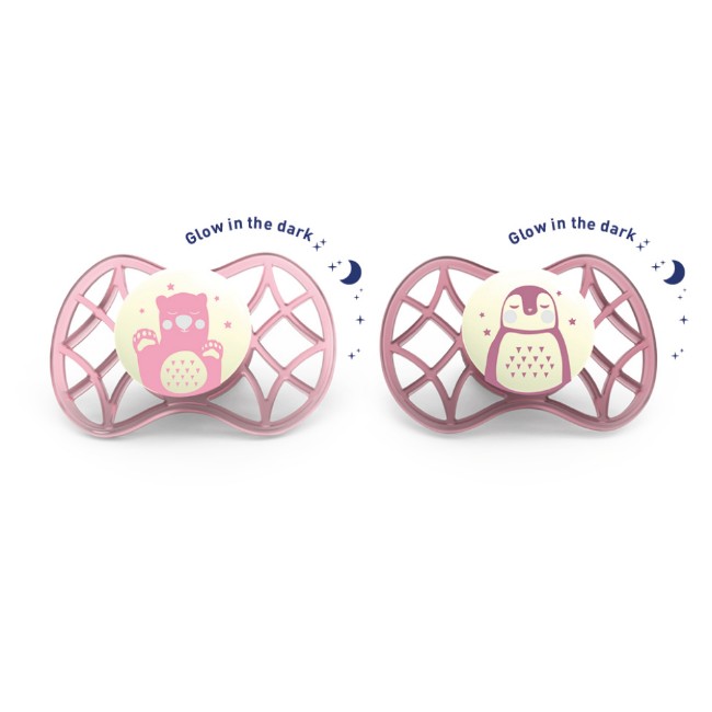 Immagine di Air.55 Explorer Succhietto Tettarella Simmetrica 0m+ 2 Pezzi Glow In The Dark Rosa/Rosa Scuro