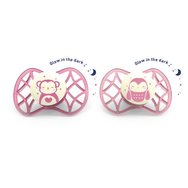 Immagine di Air.55 Explorer Succhietto Tettarella Simmetrica 6+m 2 Pezzi Glow In The Dark Rosa