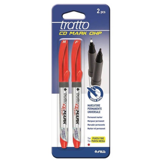 Immagine di 2 Marcatori Permanenti Universali Marker Pen OHP F-M Rosso 