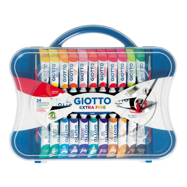 Immagine di Tempera Extra Fine (24 Tubetti 22 da 12ml + 2 da 21ml + 2 Vaschette + 2 Pennelli) 