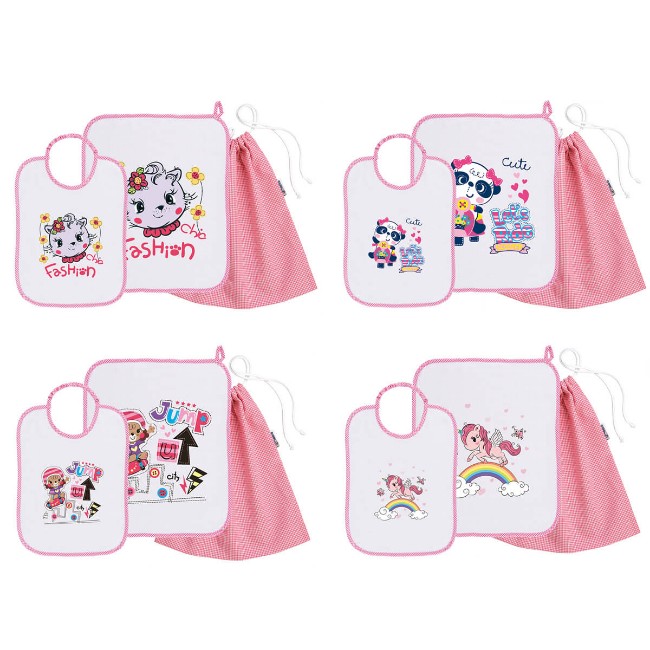 Accessori Bimbi Set Asilo Materna Pezzi Bavaglino, Sacca E