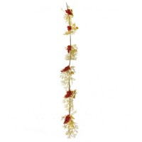 Ghirlanda Natalizia con Foglie Oro e Bacche Rosse 150cm 