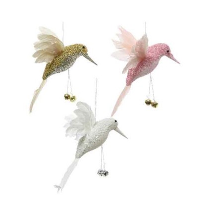 Immagine di Uccellino Colibrì con Glitter 19 x 12 cm - Decorazione Natalizia da Appendere