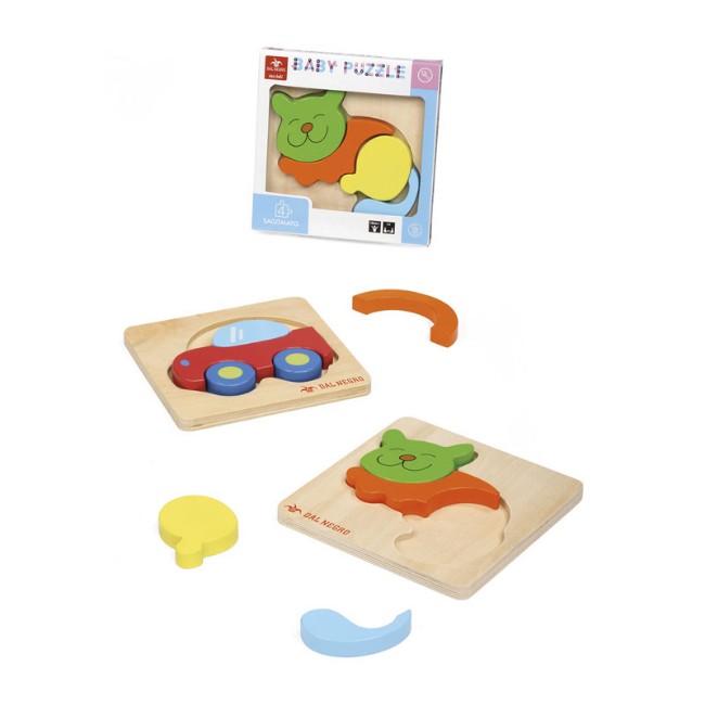 Immagine di Baby Puzzle in Legno Macchina e Gatto 
