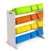 Scaffale porta giocattoli in Legno 4 Piani con 12 Cestoni 
