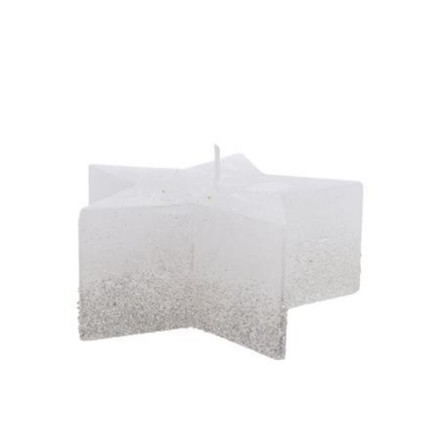 Candela Stella con Glitter 12 x 5 cm - Bianco Neve
