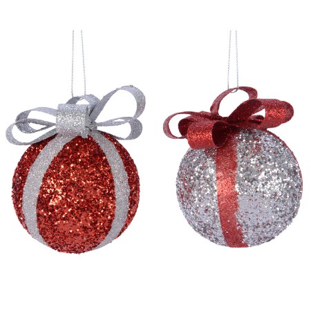 Immagine di 2 Palline Natalizie 80mm Glitter con Fiocco