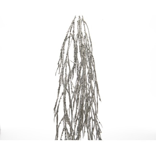 Immagine di Addobbo Floreale Cespuglio Pendente 90cm con Glitter Argento
