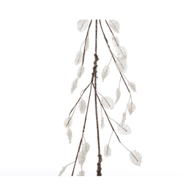 Immagine di Addobbo Floreale Ramo con Foglie e Strass 110cm Bianco