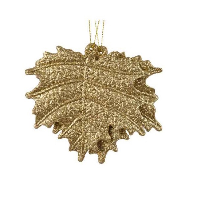 Immagine di Addobbo Floreale Set di 2 Foglie Oro da Appendere con Glitter 11 x 11 cm
