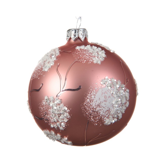 Pallina Rosa Antico in Vetro 8 cm con Decorazione 