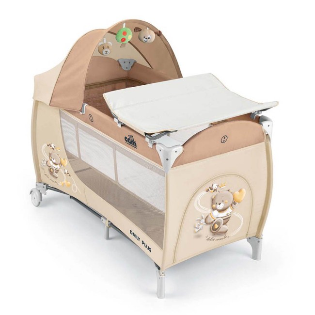 tectake® Lettino da Viaggio Bambini con Fasciatoio, Lettino Pieghevole con Borsa, per Neonato, Portatile con Ruote, Letto Bambini Richiudibile, 132 x 75 x 104 cm - Rosa