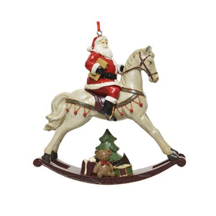 Addobbo Natalizio Babbo Natale su Cavallo a Dondolo
