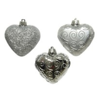 6 Addobbi Natalizi Cuore Glitter Argento