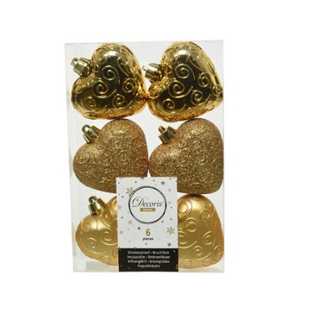6 Addobbi Natalizi Cuore Glitter Oro