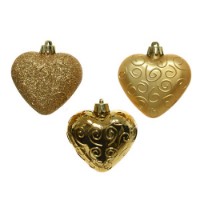6 Addobbi Natalizi Cuore Glitter Oro