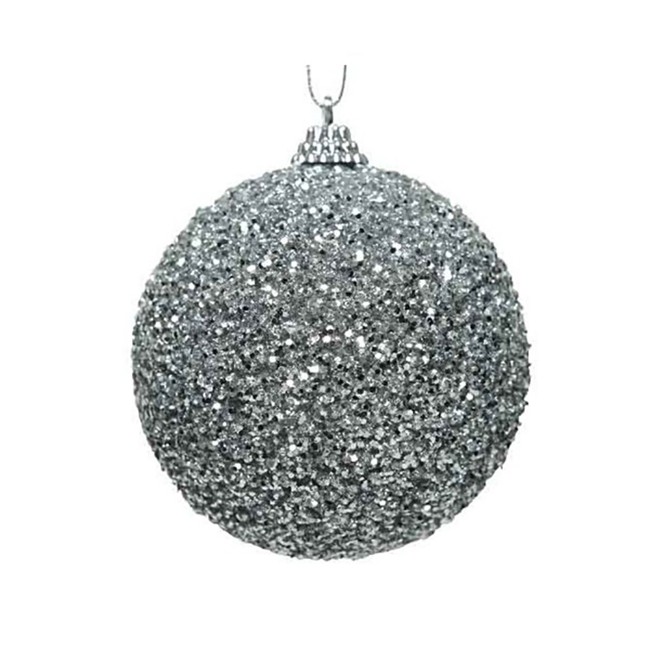 Pallina Natalizia 80mm Argento con Decorazione Glitter